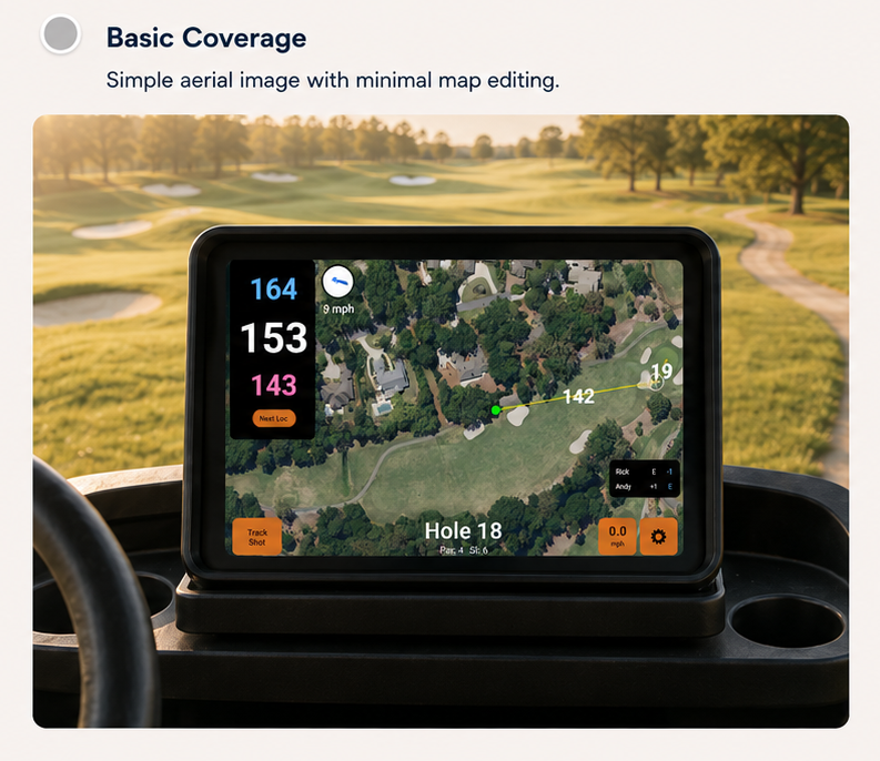 Basic Coverage showing a simple aerial map on a cart display during a round