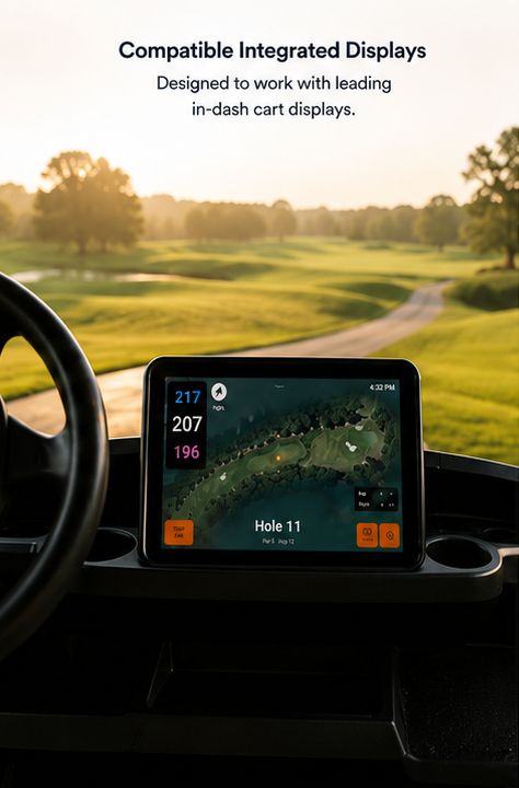 A compatible integrated golf cart display running Aimy during a round