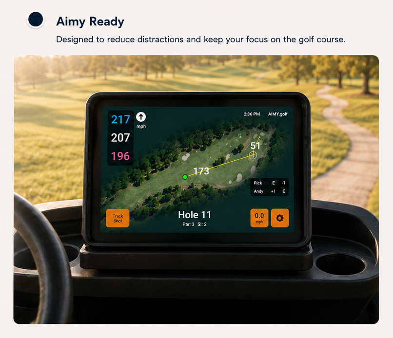 Aimy Ready showing a cleaner aerial map with reduced surrounding distraction on a cart display