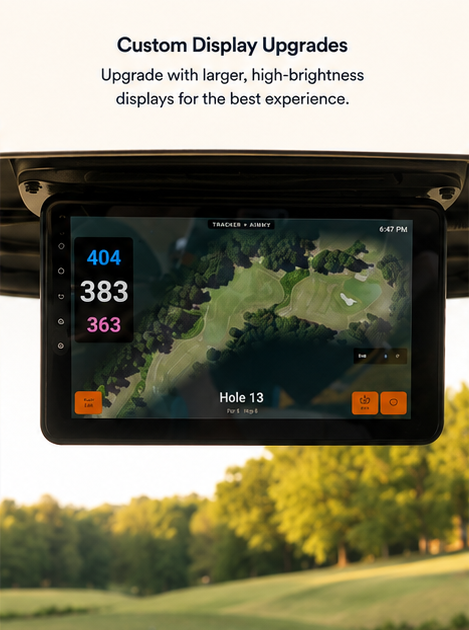 A custom Android display upgrade running Aimy in a golf cart