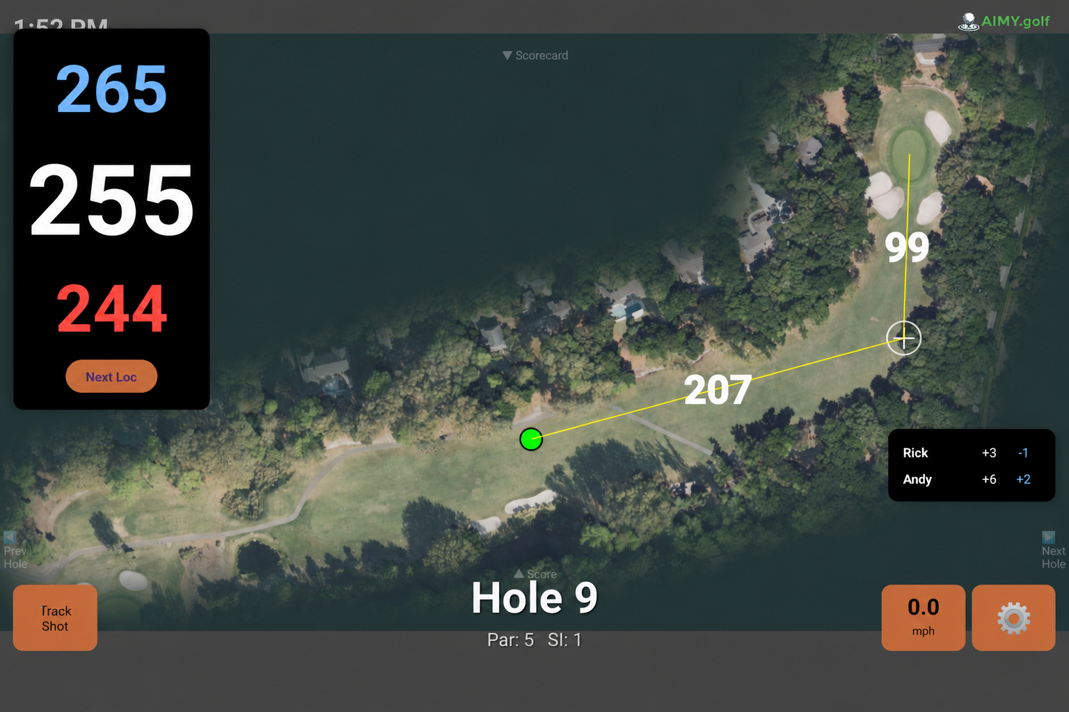 Aimy Ready aerial map of a par-five hole during play