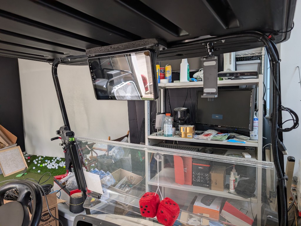Wide view of golf cart with tablet mounted